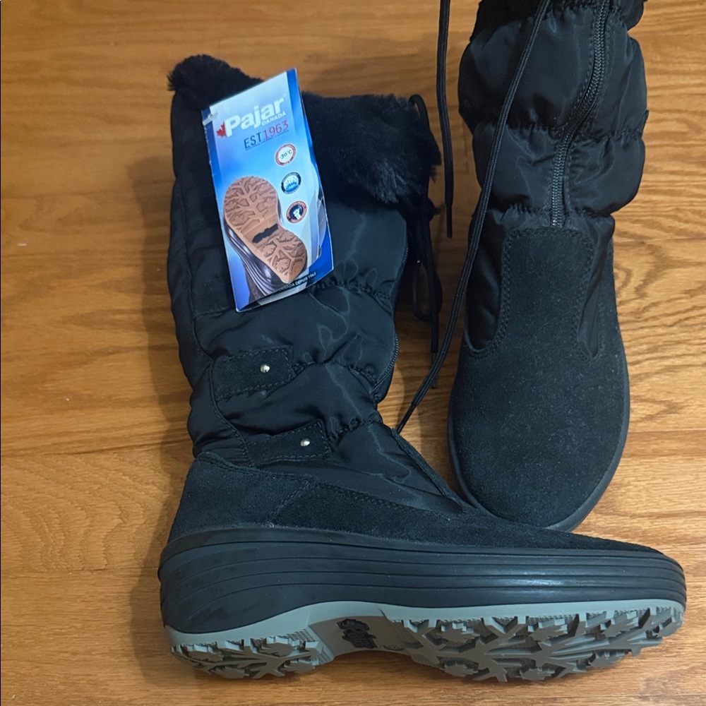 Pajar Women's Black Winter Boots with Fur Trim- Size 6 US. 36 European - Picture 3 of 5